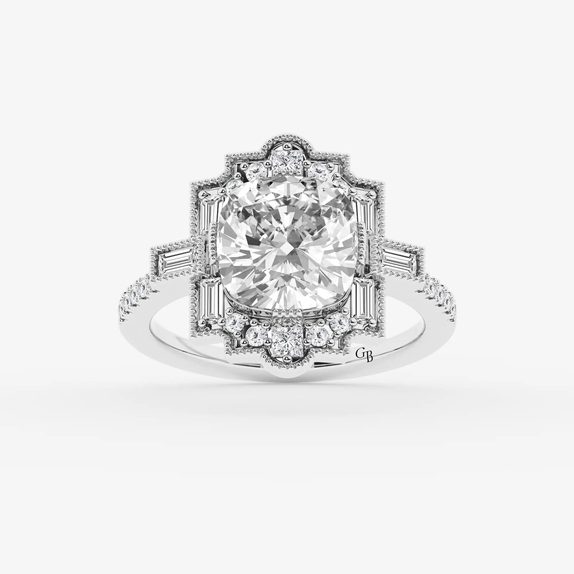 Heritagea Old Mine Cut Lab-Grown Diamond Vintage Side Stone Engagement Ring