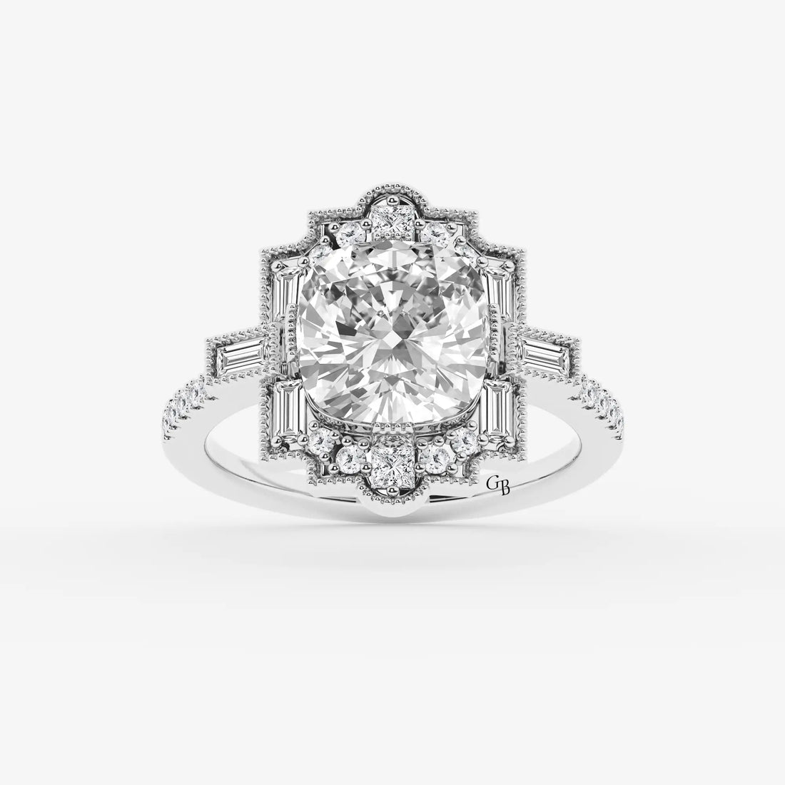 Heritagea Old Mine Cut Lab-Grown Diamond Vintage Side Stone Engagement Ring