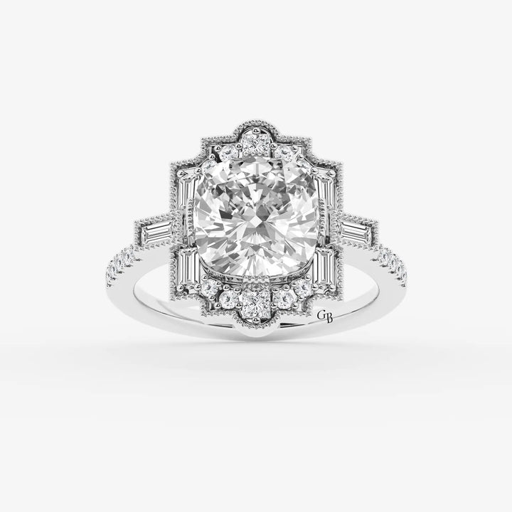 Heritagea Old Mine Cut Lab-Grown Diamond Vintage Side Stone Engagement Ring