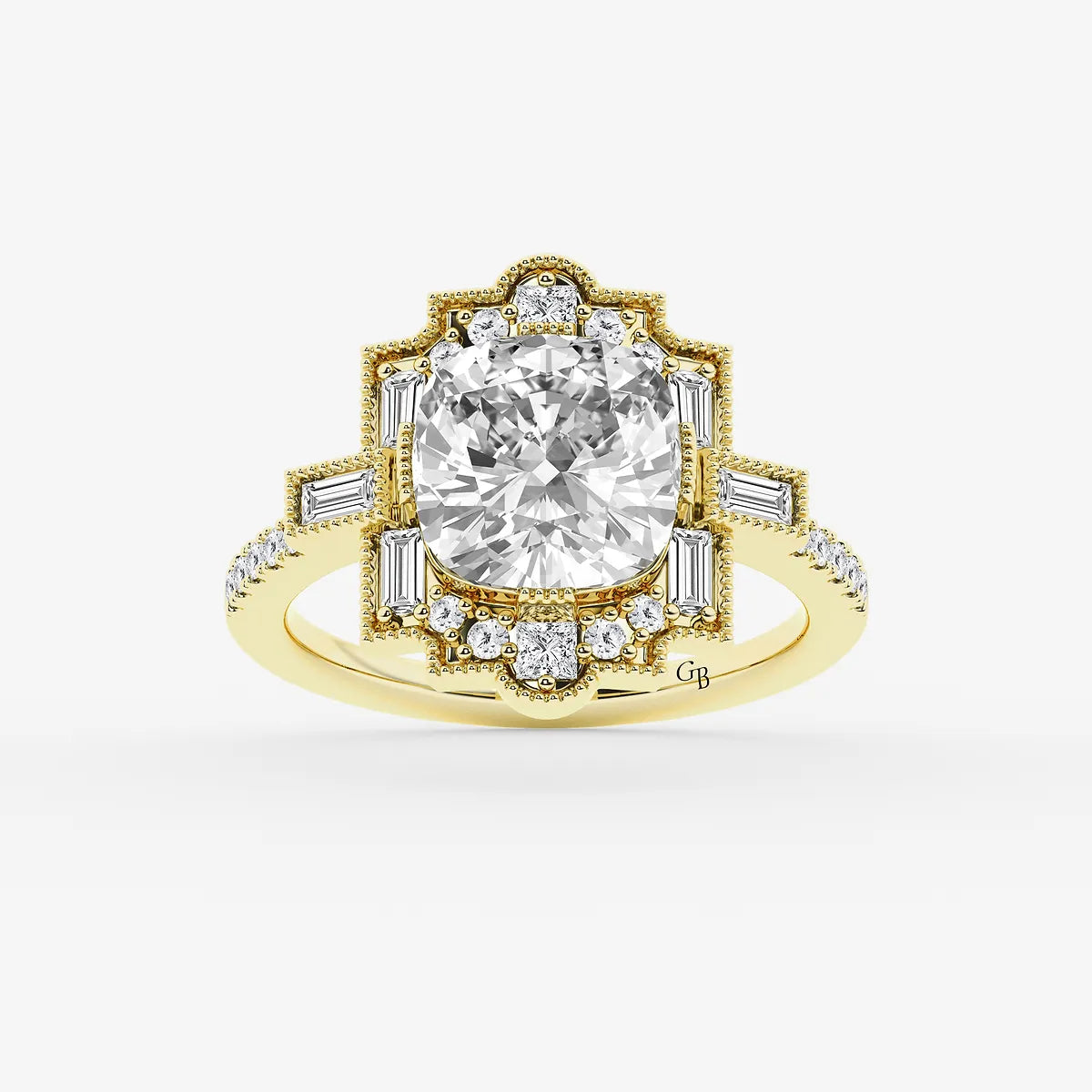 Heritagea Old Mine Cut Lab-Grown Diamond Vintage Side Stone Engagement Ring