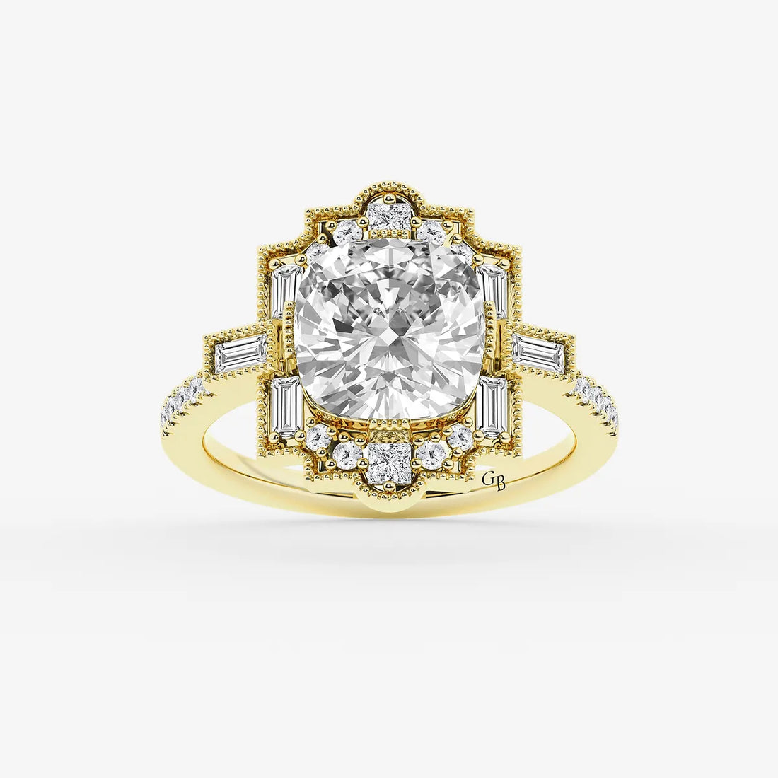 Heritagea Old Mine Cut Lab-Grown Diamond Vintage Side Stone Engagement Ring