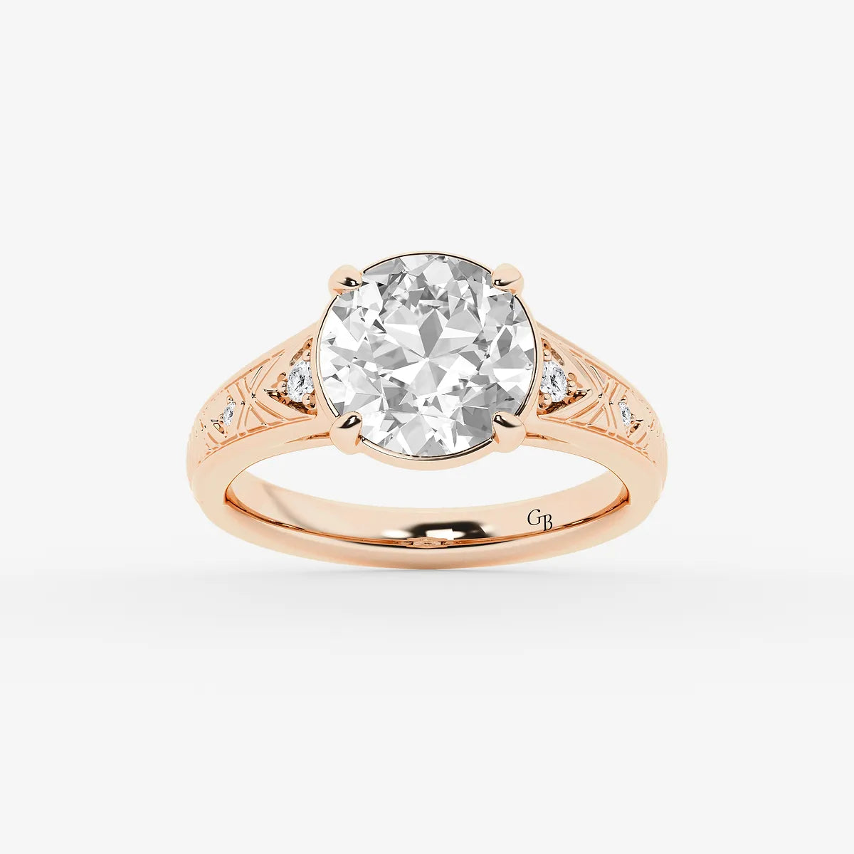 Heritelle Old European Cut Lab-Grown Diamond Vintage Side Stone Engagement Ring