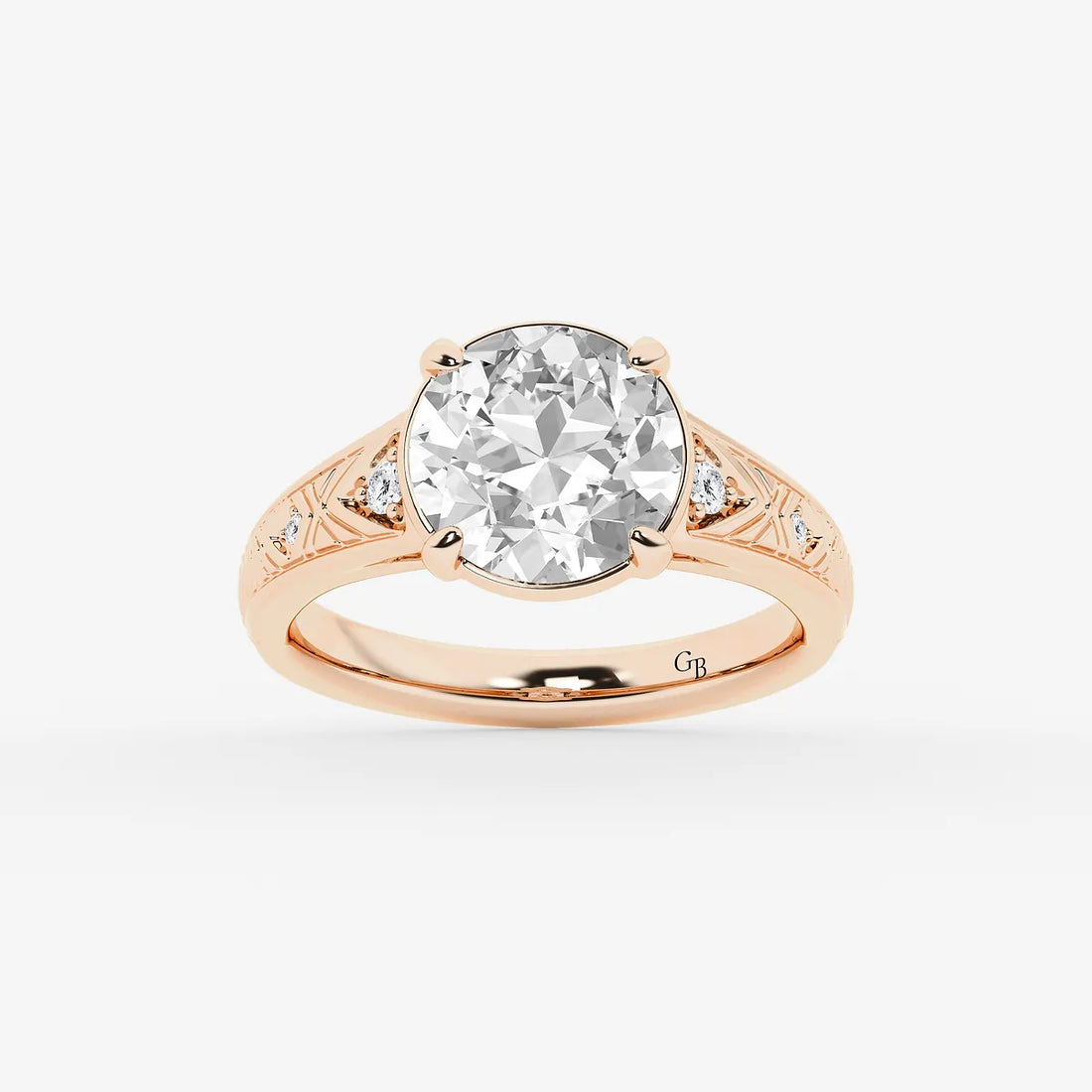 Heritelle Old European Cut Lab-Grown Diamond Vintage Side Stone Engagement Ring