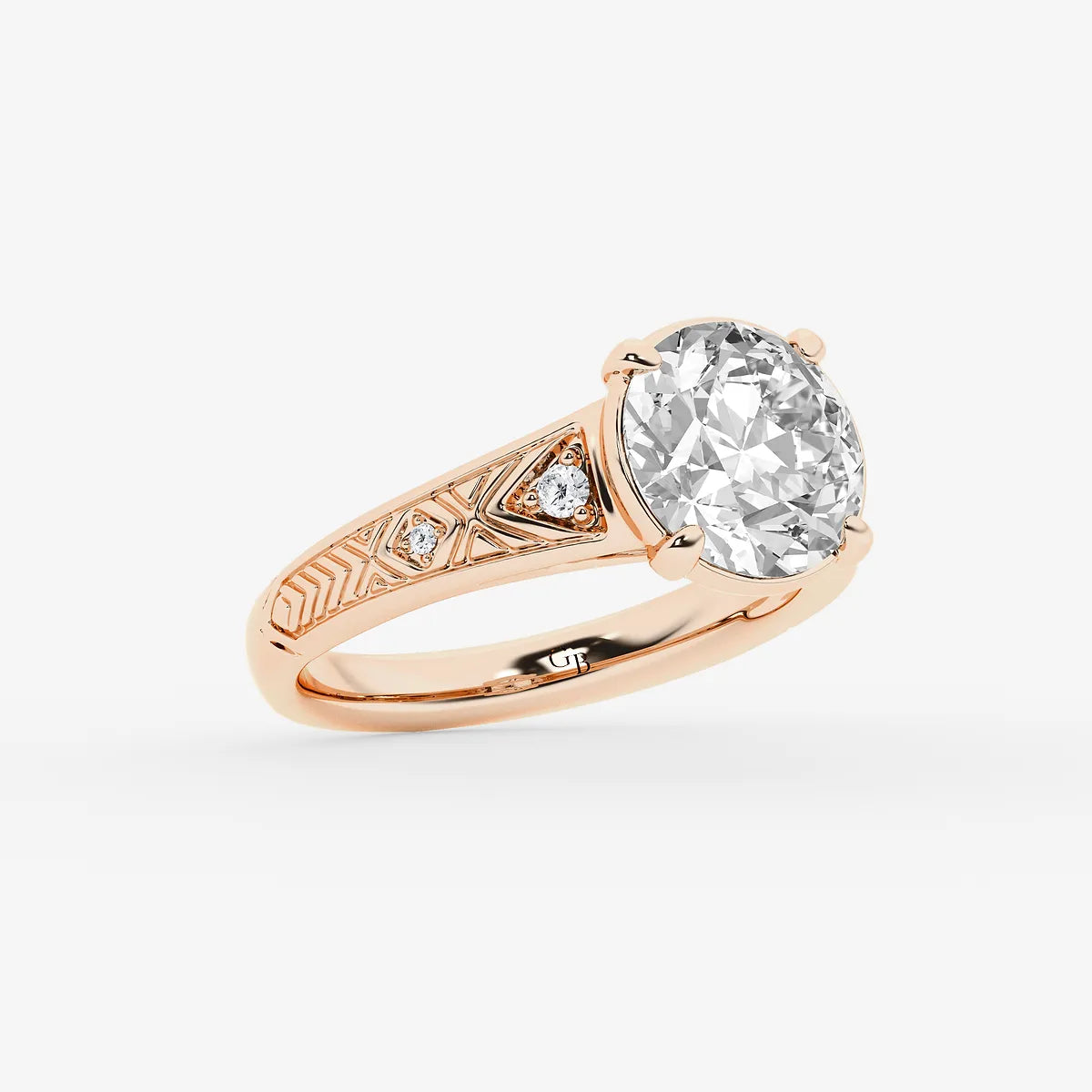 Heritelle Old European Cut Lab-Grown Diamond Vintage Side Stone Engagement Ring