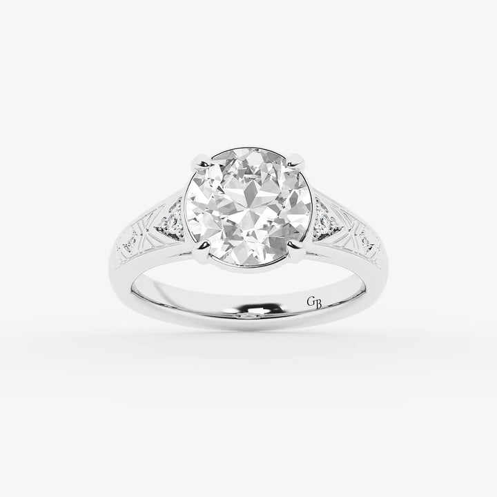 Heritelle Old European Cut Lab-Grown Diamond Vintage Side Stone Engagement Ring