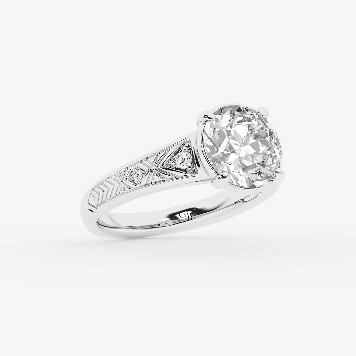 Heritelle Old European Cut Lab-Grown Diamond Vintage Side Stone Engagement Ring