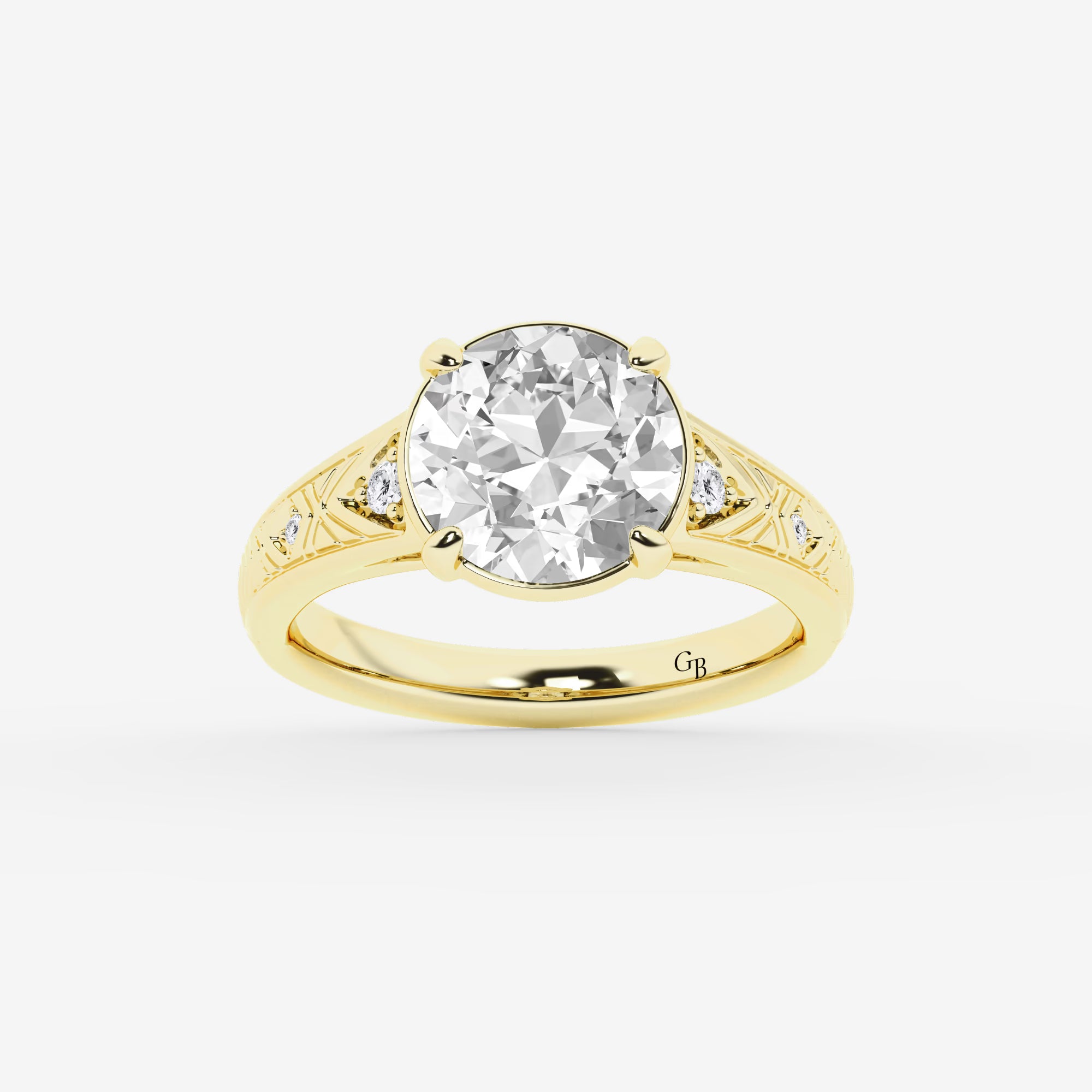 Heritelle Old European Cut Lab-Grown Diamond Vintage Side Stone Engagement Ring