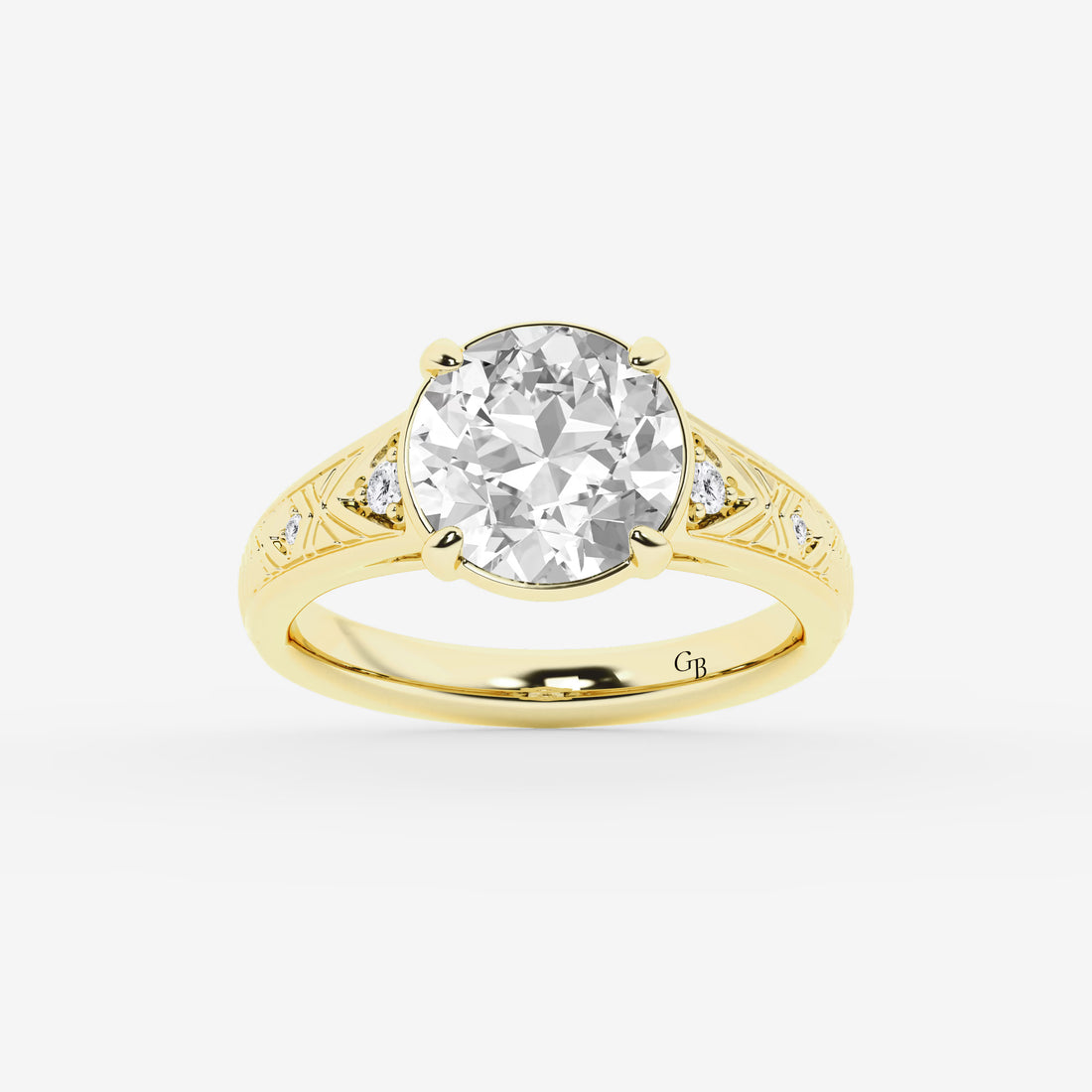 Heritelle Old European Cut Lab-Grown Diamond Vintage Side Stone Engagement Ring