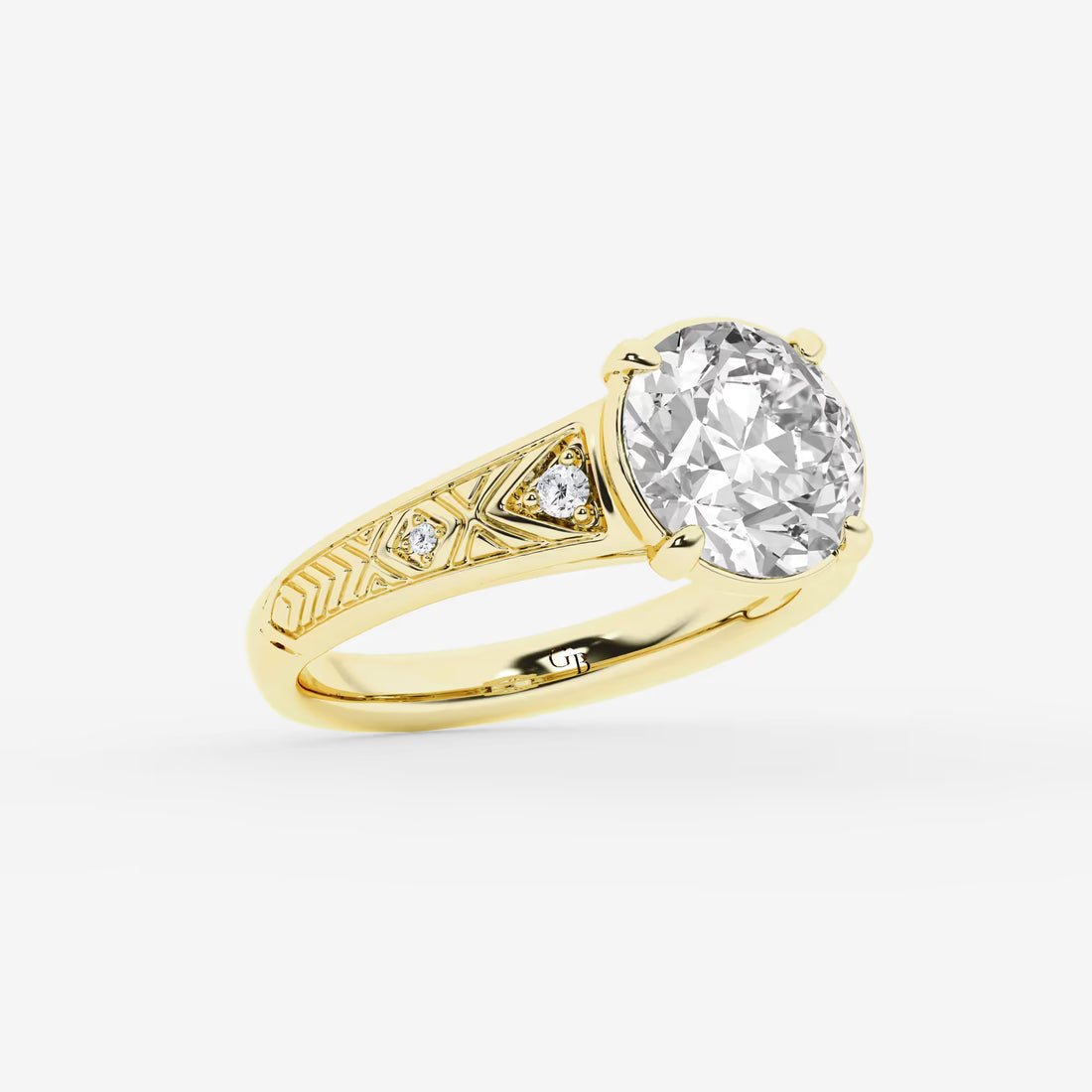Heritelle Old European Cut Lab-Grown Diamond Vintage Side Stone Engagement Ring