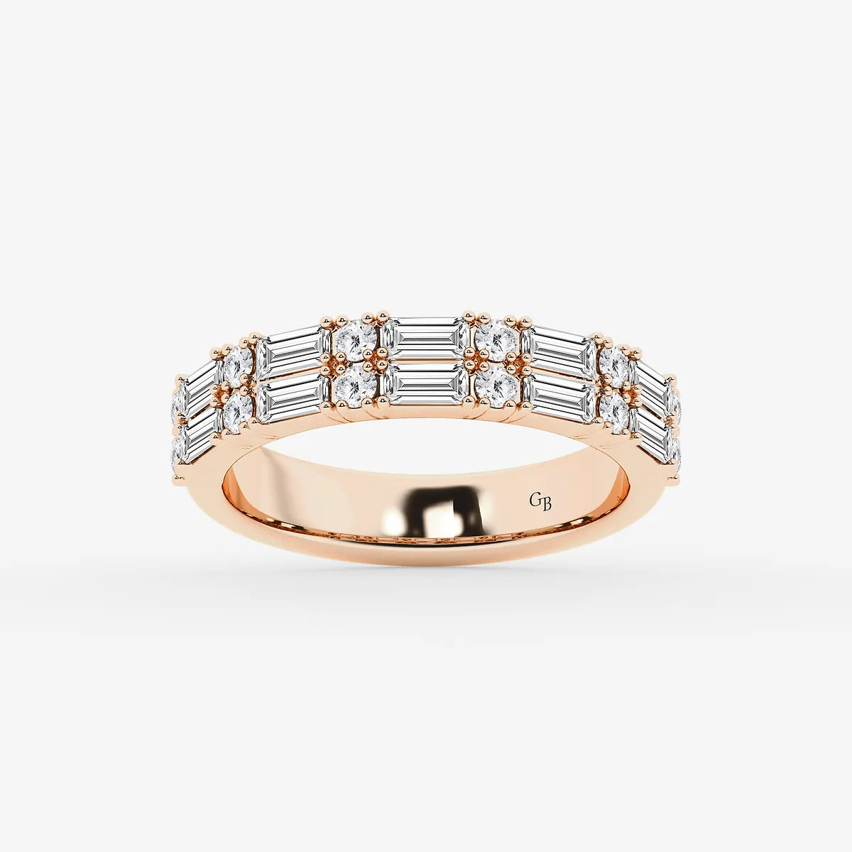 Contemporary Round & Baguette Lab Grown Diamond Double Row Ring