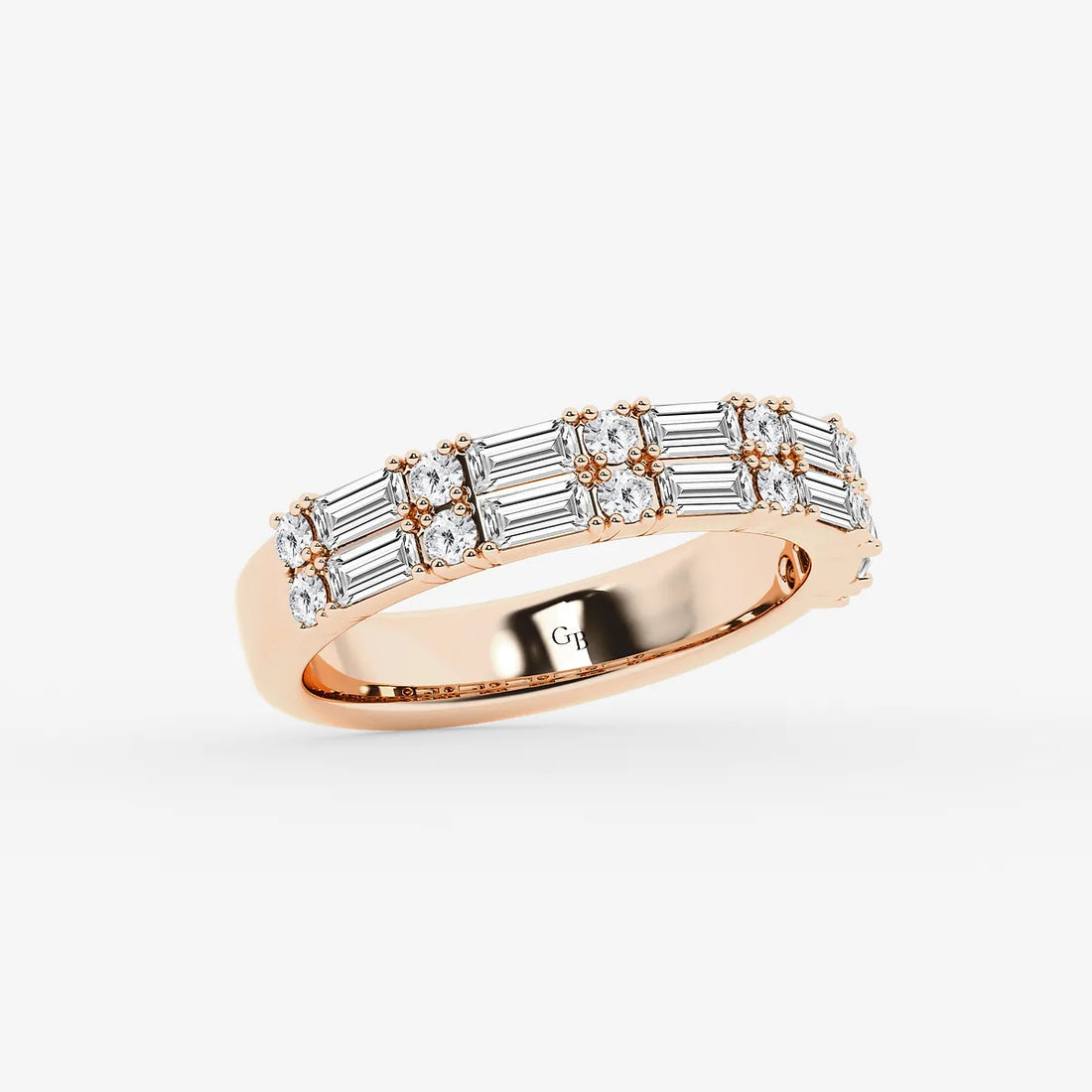 Contemporary Round & Baguette Lab Grown Diamond Double Row Ring