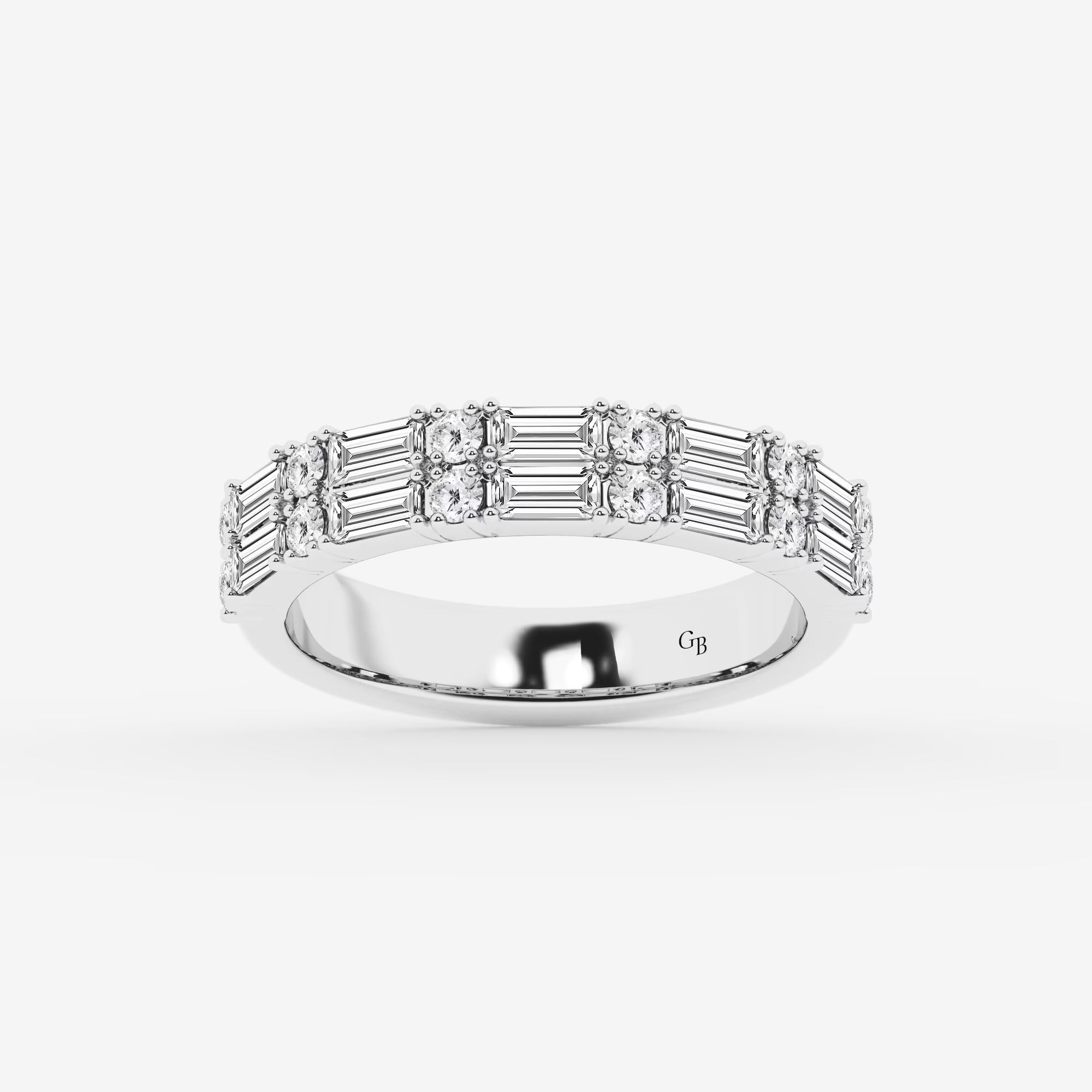 Contemporary Round & Baguette Lab Grown Diamond Double Row Ring