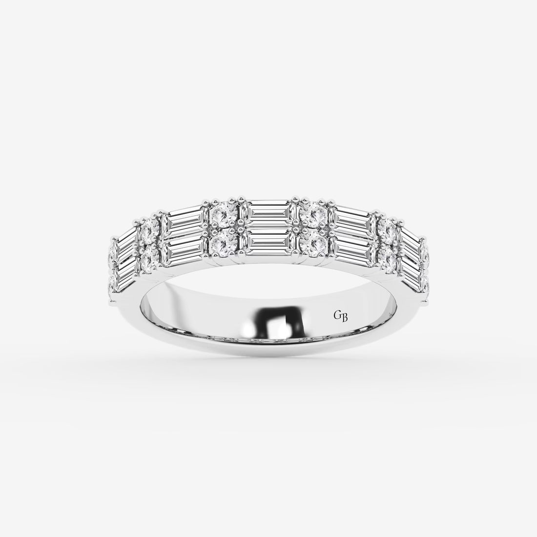 Contemporary Round & Baguette Lab Grown Diamond Double Row Ring