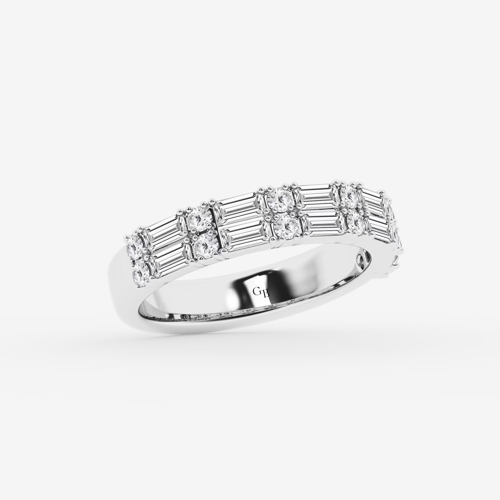 Contemporary Round & Baguette Lab Grown Diamond Double Row Ring