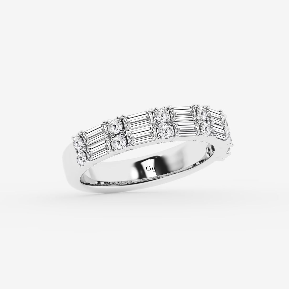 Contemporary Round & Baguette Lab Grown Diamond Double Row Ring