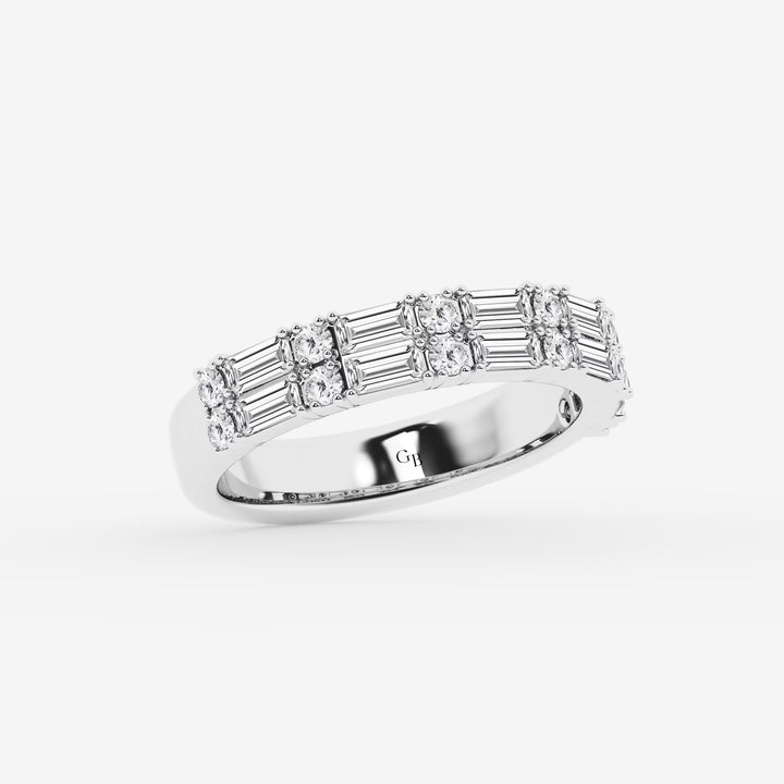 Contemporary Round & Baguette Lab Grown Diamond Double Row Ring