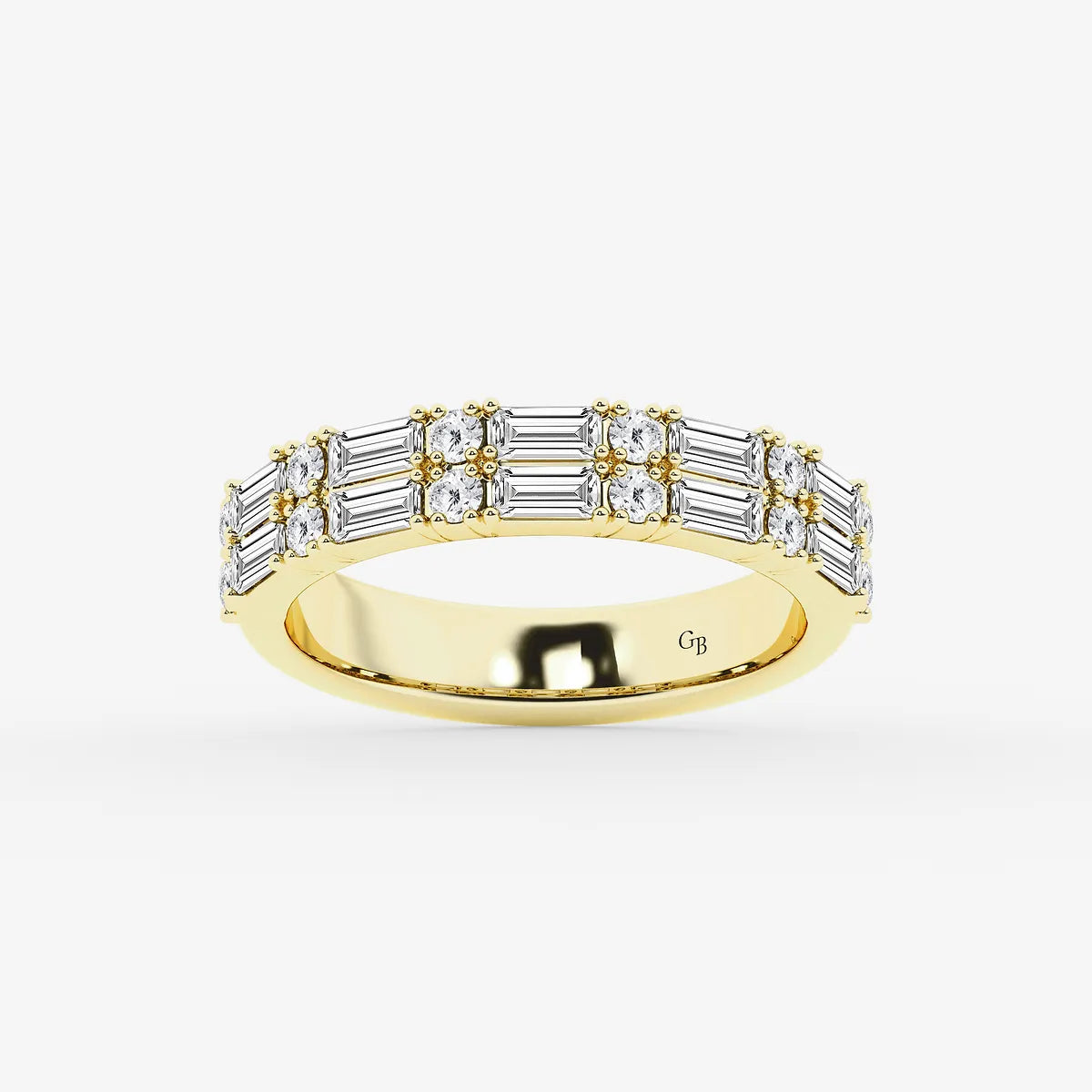Contemporary Round & Baguette Lab Grown Diamond Double Row Ring