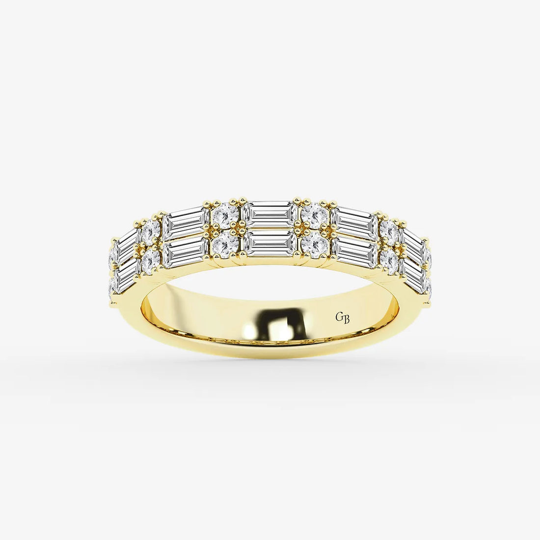 Contemporary Round & Baguette Lab Grown Diamond Double Row Ring