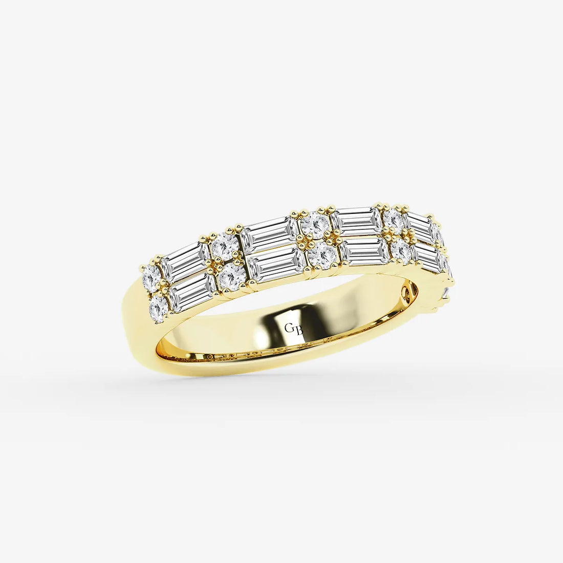 Contemporary Round & Baguette Lab Grown Diamond Double Row Ring