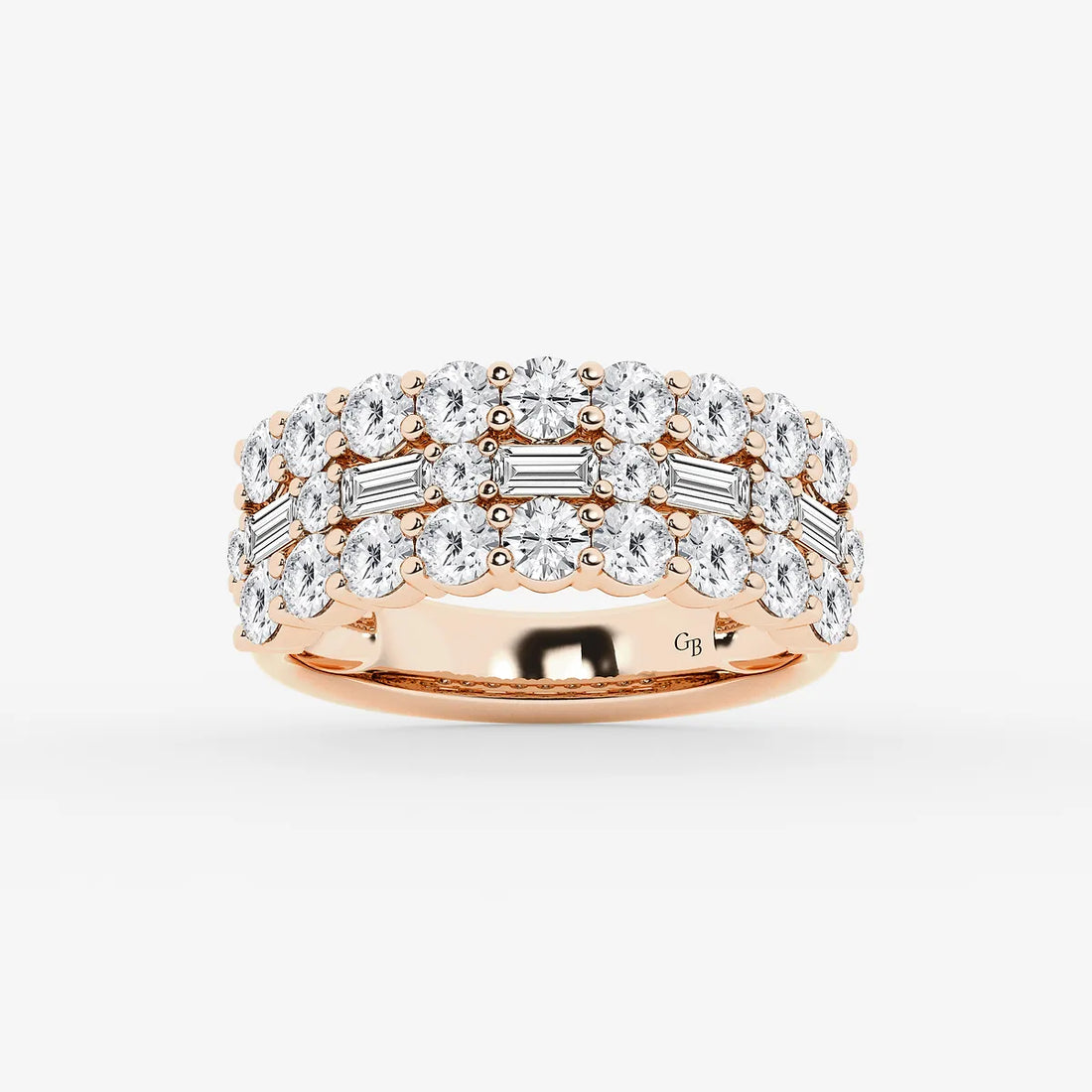 Triovanta Round & Baguette Lab-Grown Diamond Triple Row Ring