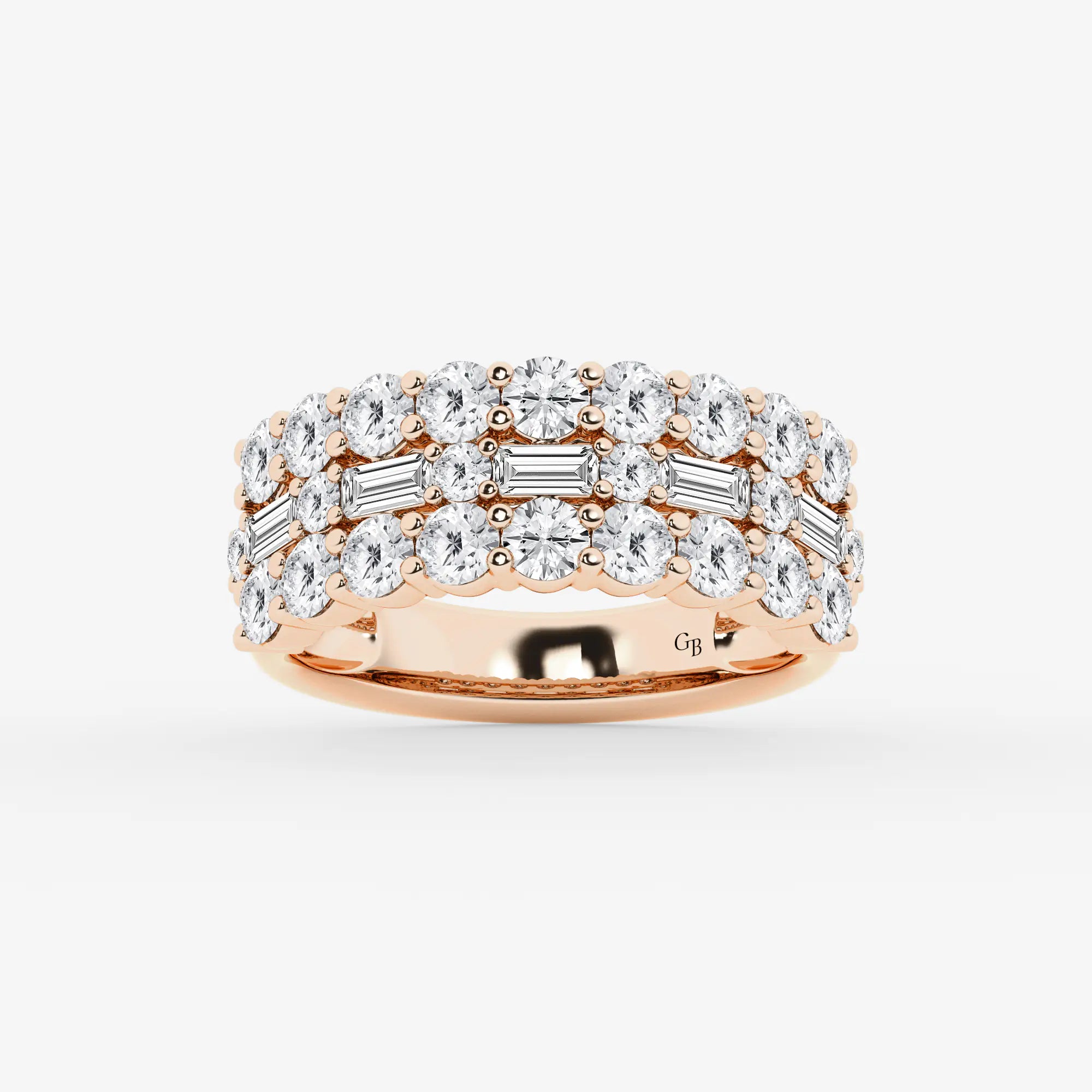 TriLuxe Fusion Round & Baguette Lab-Grown Diamond Triple Row Ring