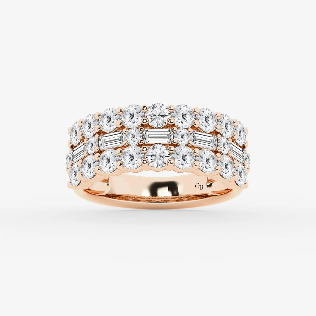 TriLuxe Fusion Round & Baguette Lab-Grown Diamond Triple Row Ring