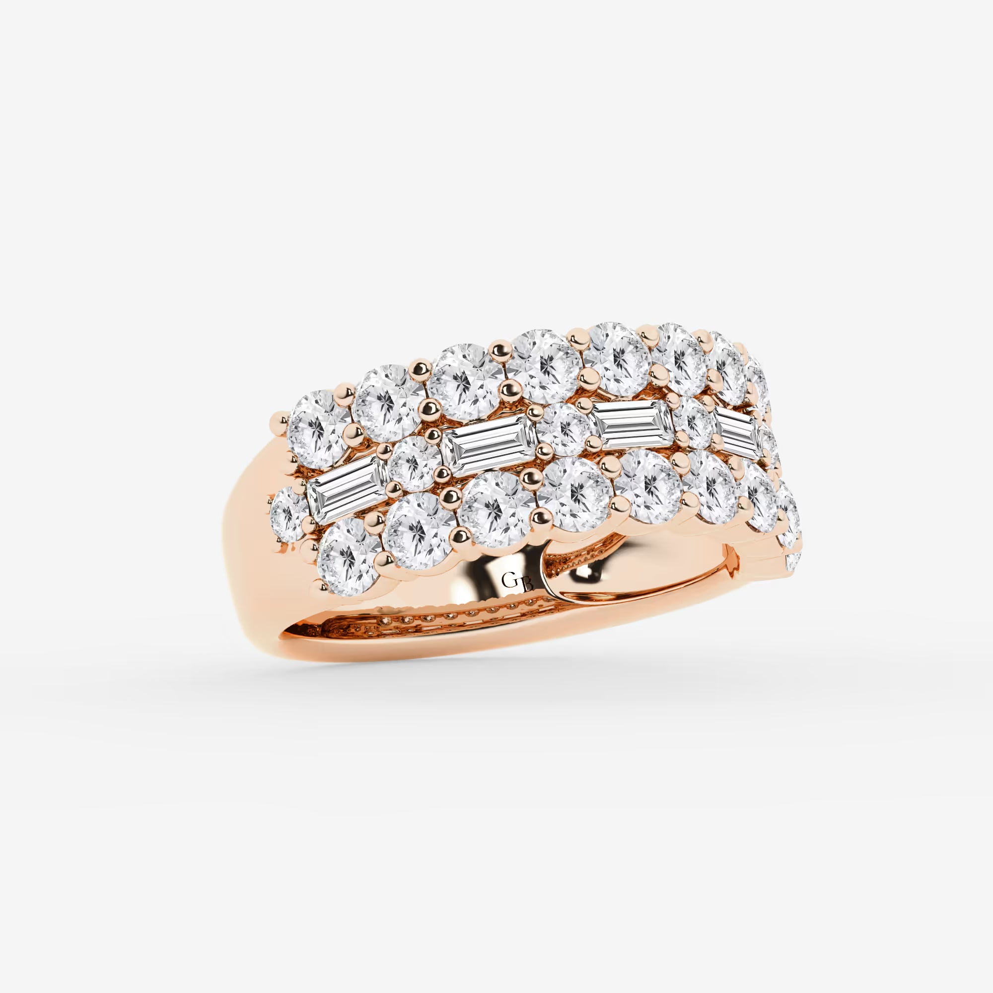 TriLuxe Fusion Round & Baguette Lab-Grown Diamond Triple Row Ring