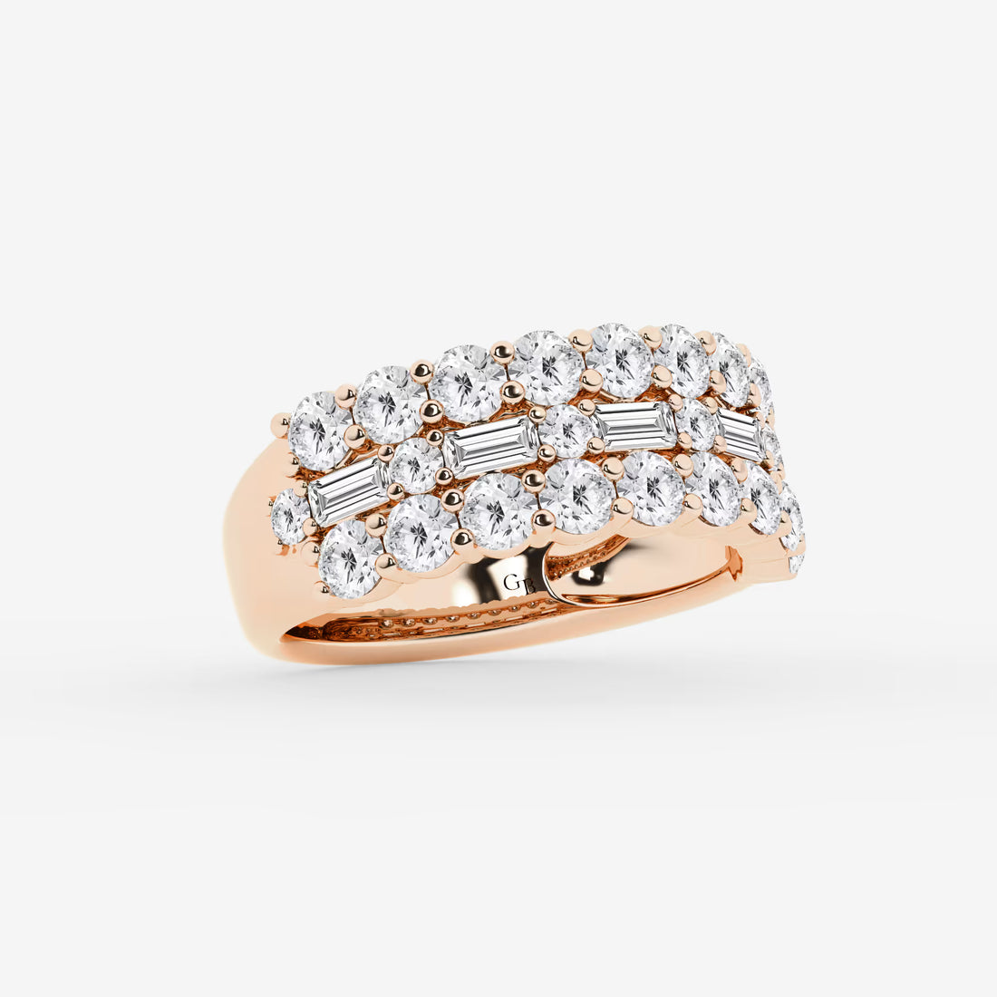 TriLuxe Fusion Round & Baguette Lab-Grown Diamond Triple Row Ring