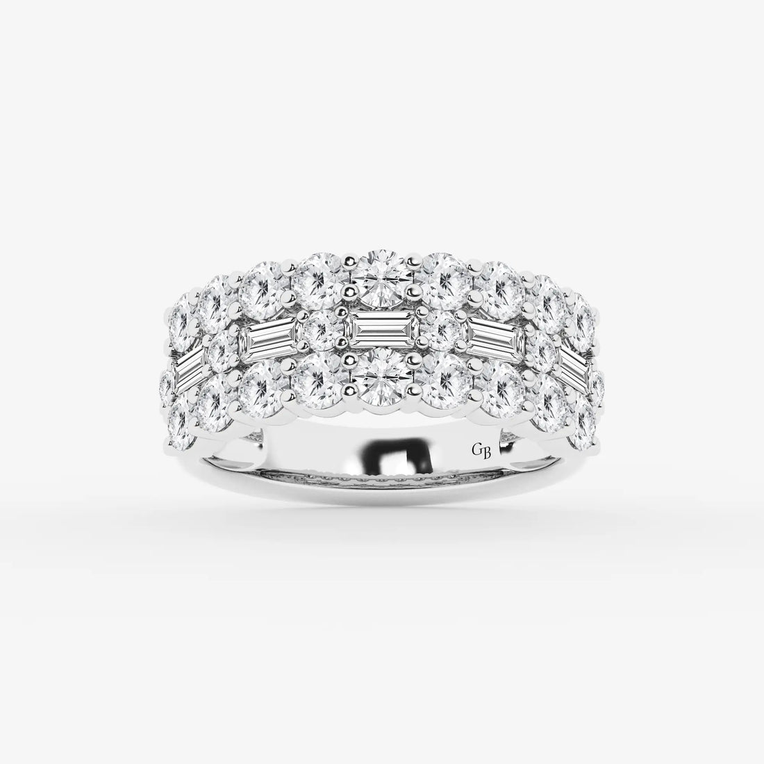 TriLuxe Fusion Round & Baguette Lab-Grown Diamond Triple Row Ring