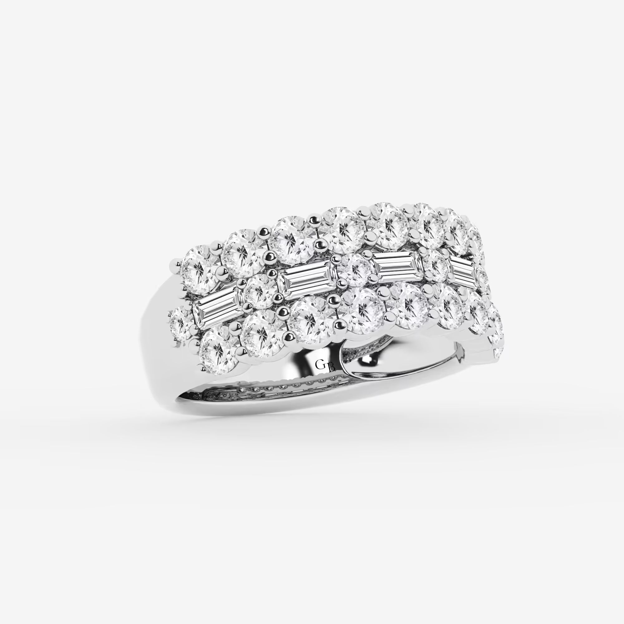 TriLuxe Fusion Round & Baguette Lab-Grown Diamond Triple Row Ring
