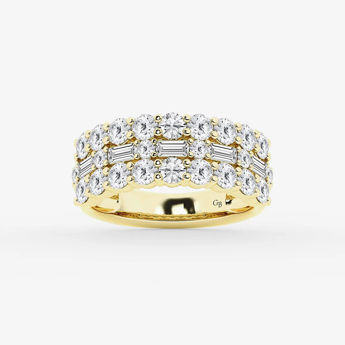 Triovanta Round & Baguette Lab-Grown Diamond Triple Row Ring