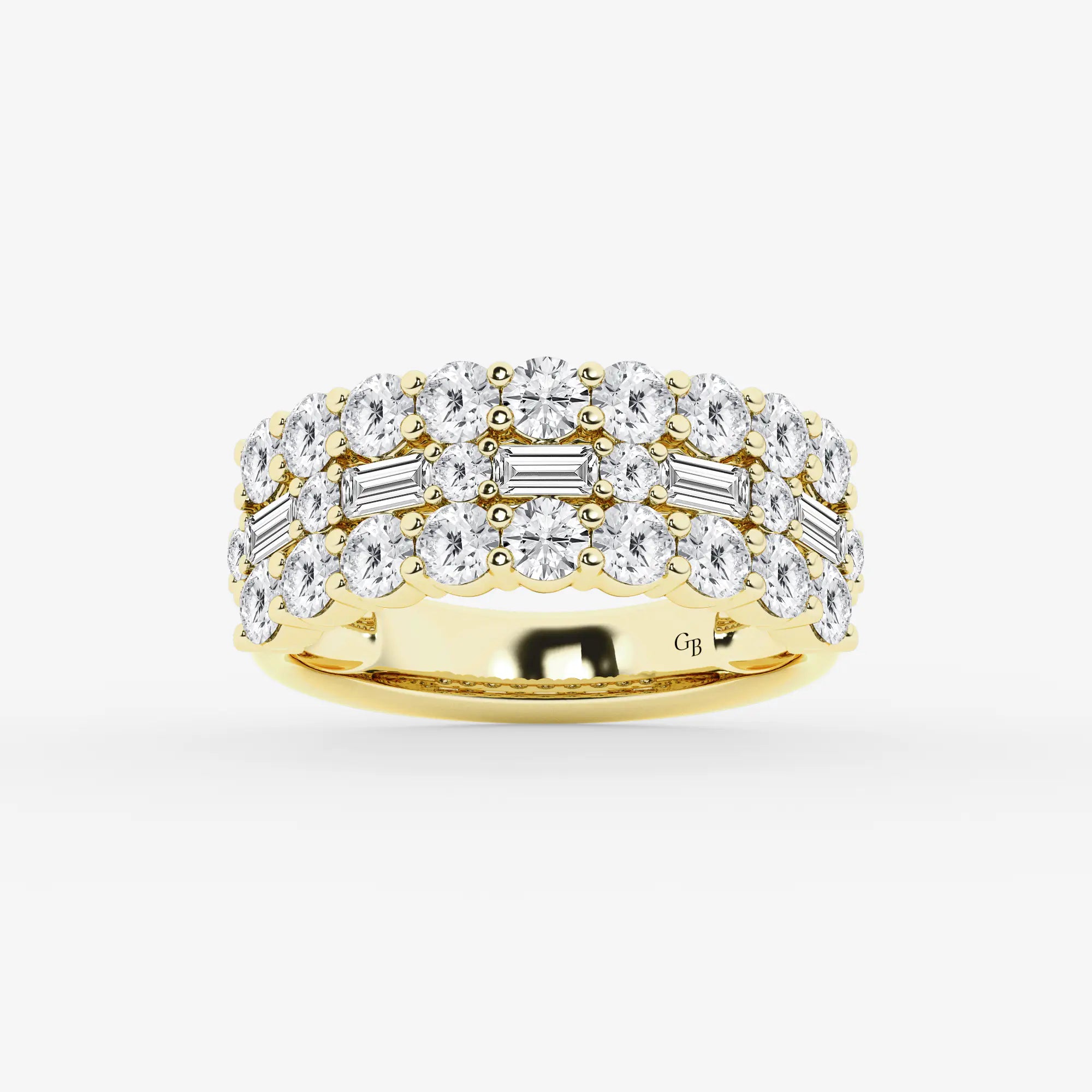 TriLuxe Fusion Round & Baguette Lab-Grown Diamond Triple Row Ring