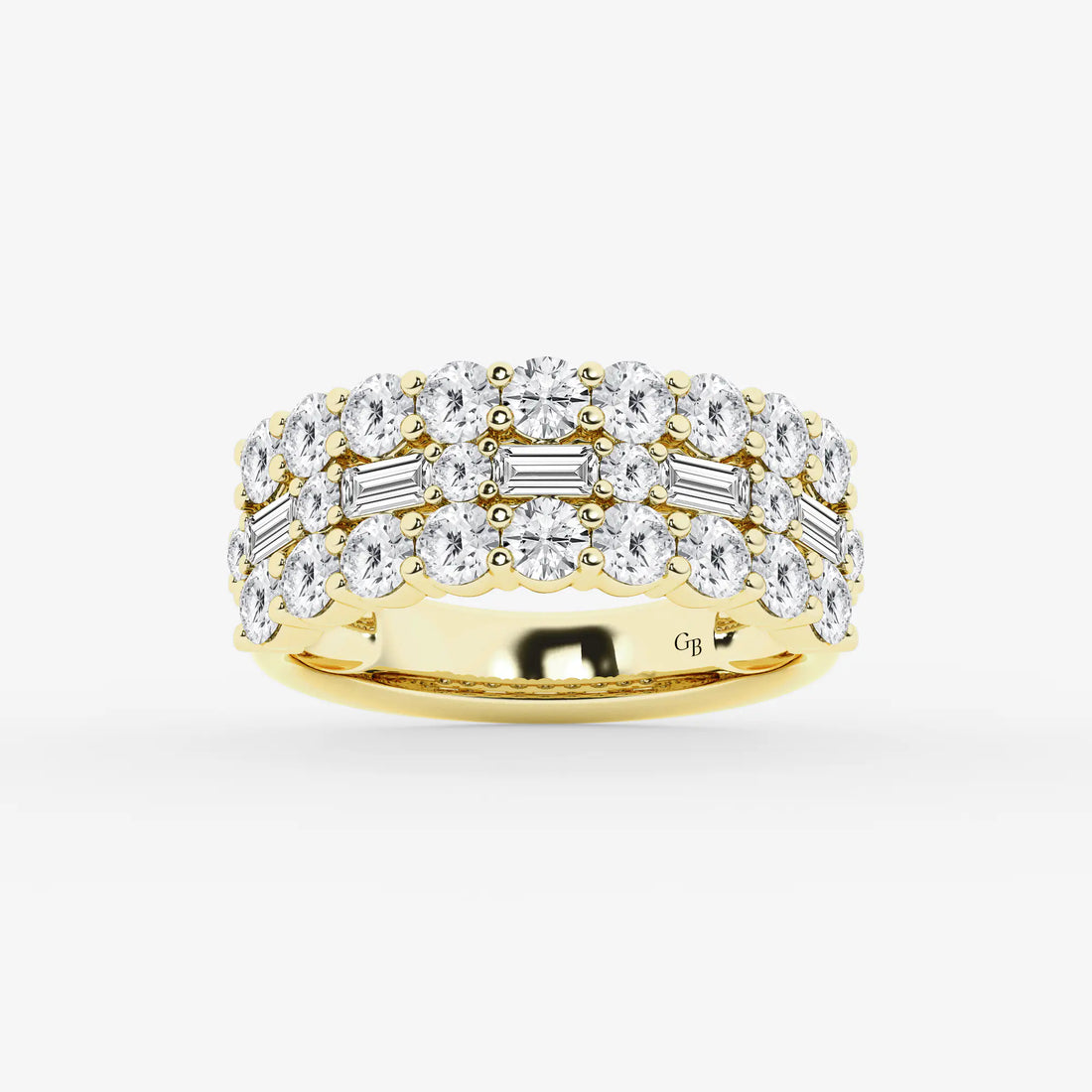 TriLuxe Fusion Round & Baguette Lab-Grown Diamond Triple Row Ring