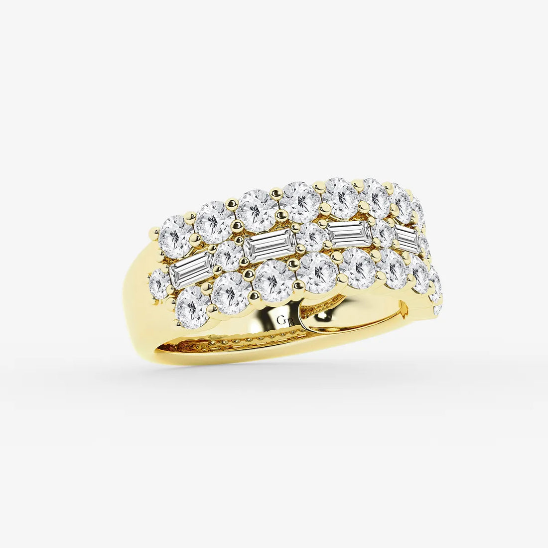 Triovanta Round & Baguette Lab-Grown Diamond Triple Row Ring