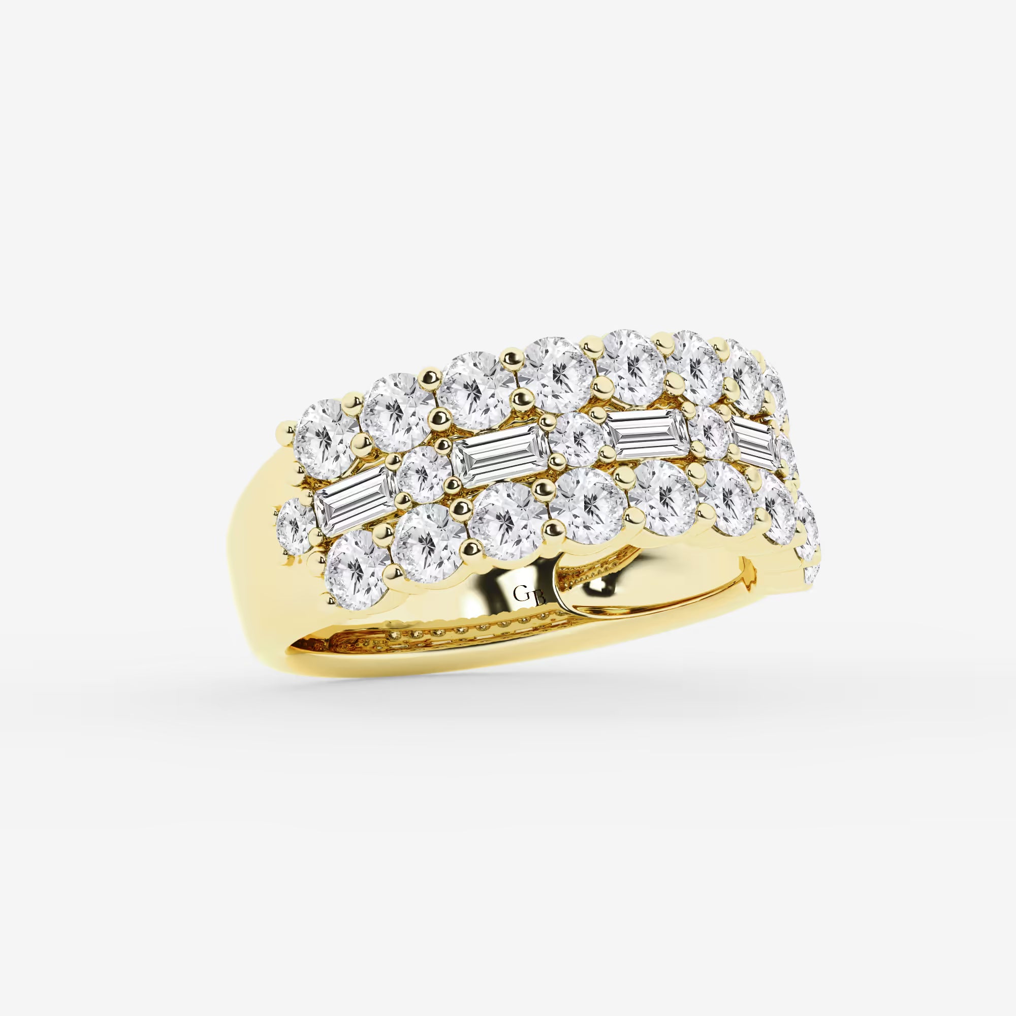 TriLuxe Fusion Round & Baguette Lab-Grown Diamond Triple Row Ring