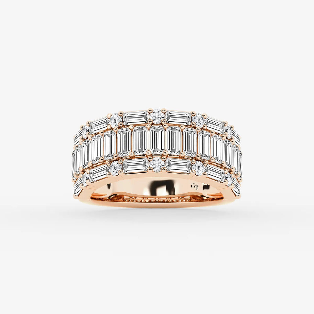 Triolux Round & Baguette Lab-Grown Diamond Triple Row Ring