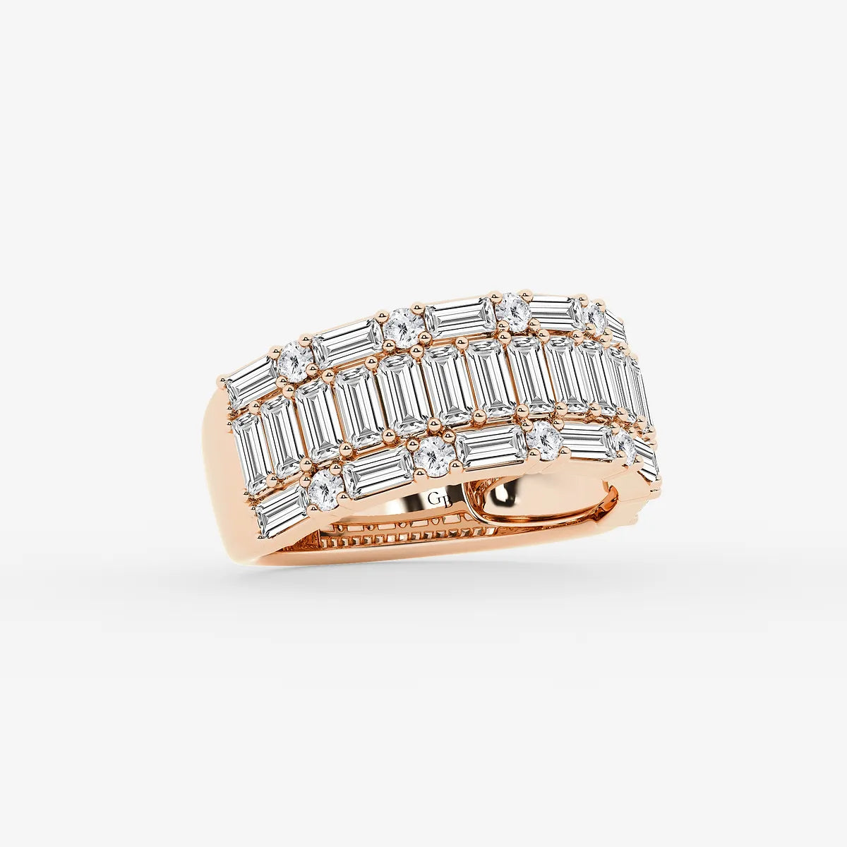 Triolux Round & Baguette Lab-Grown Diamond Triple Row Ring