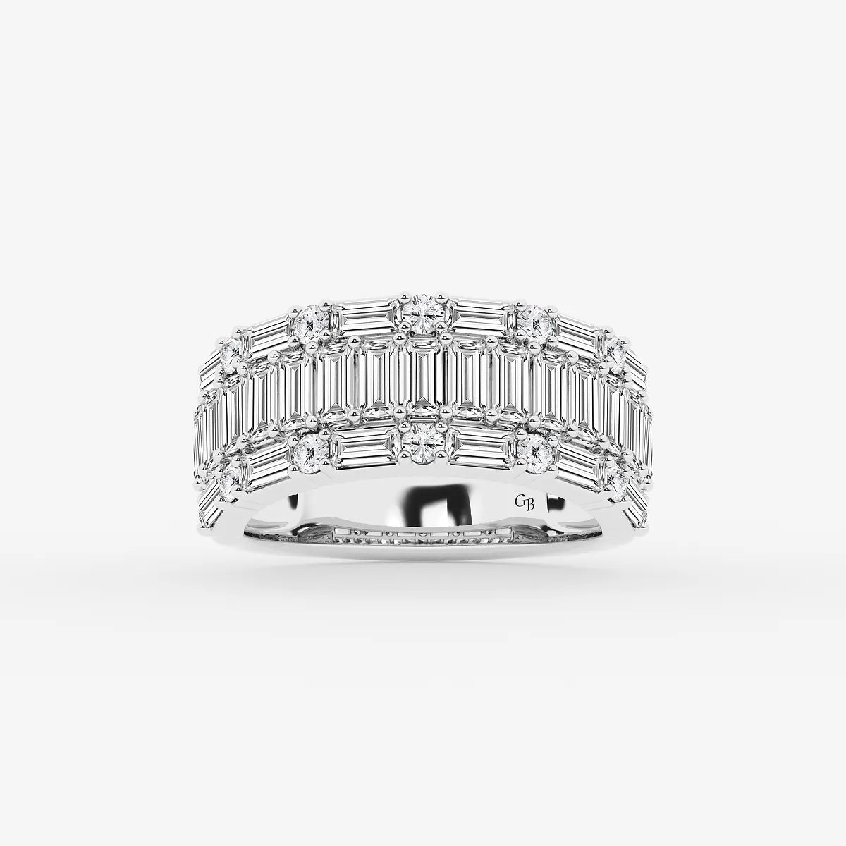 Triolux Round & Baguette Lab-Grown Diamond Triple Row Ring