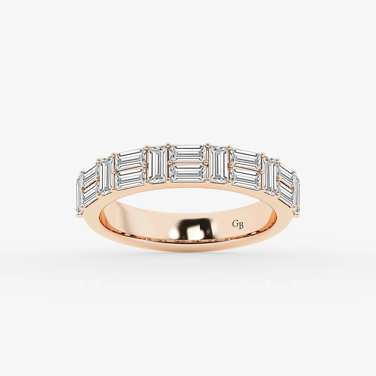 Modern Baguette Lab Grown Diamond Double Row Ring in Gold