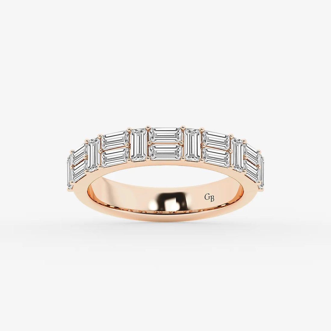 Modern Baguette Lab Grown Diamond Double Row Ring in Gold
