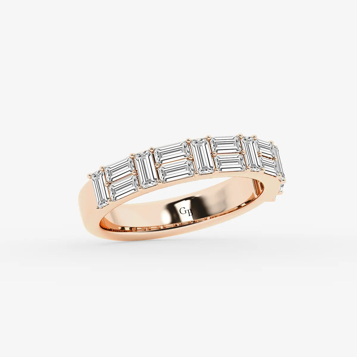 Modern Baguette Lab Grown Diamond Double Row Ring in Gold
