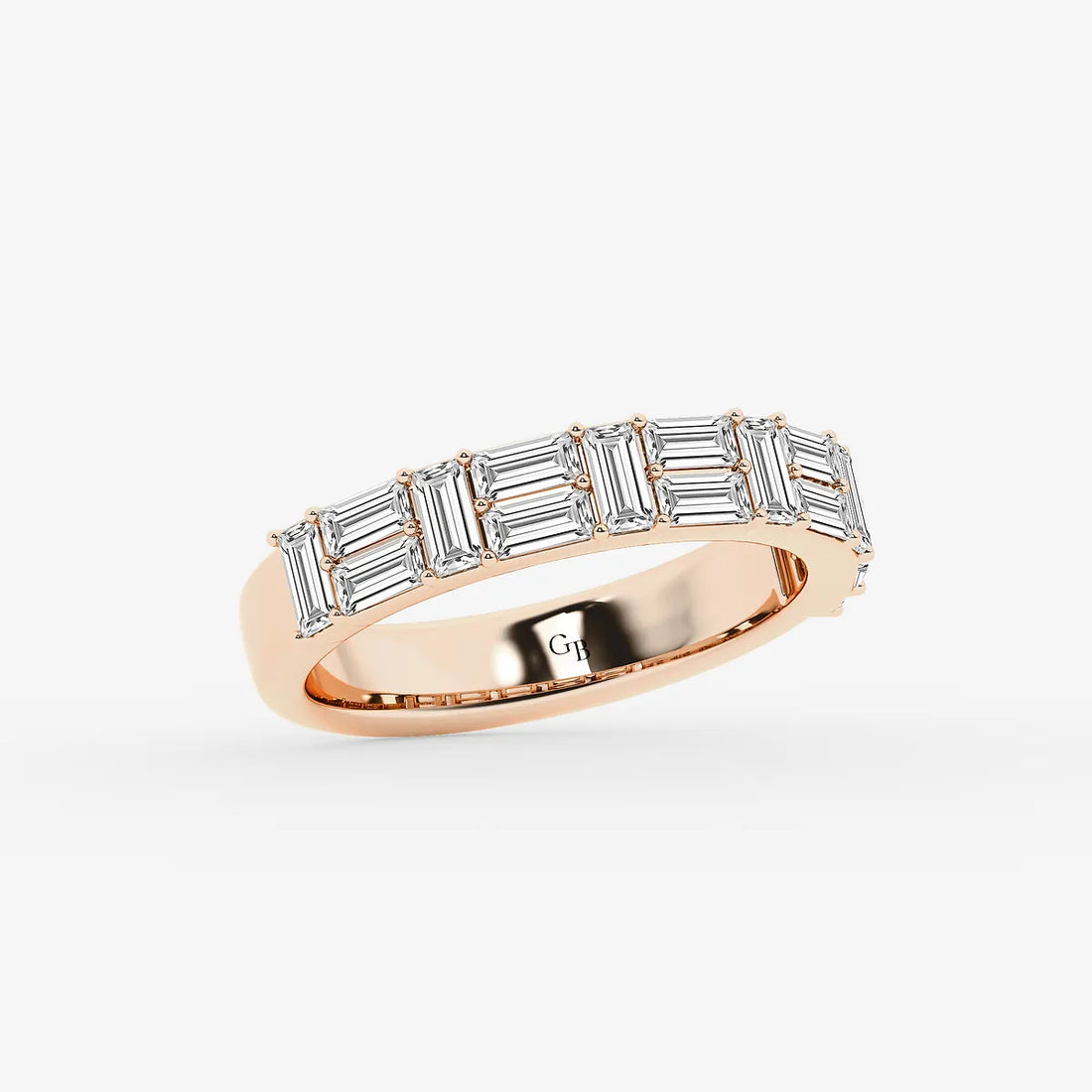 Modern Baguette Lab Grown Diamond Double Row Ring in Gold