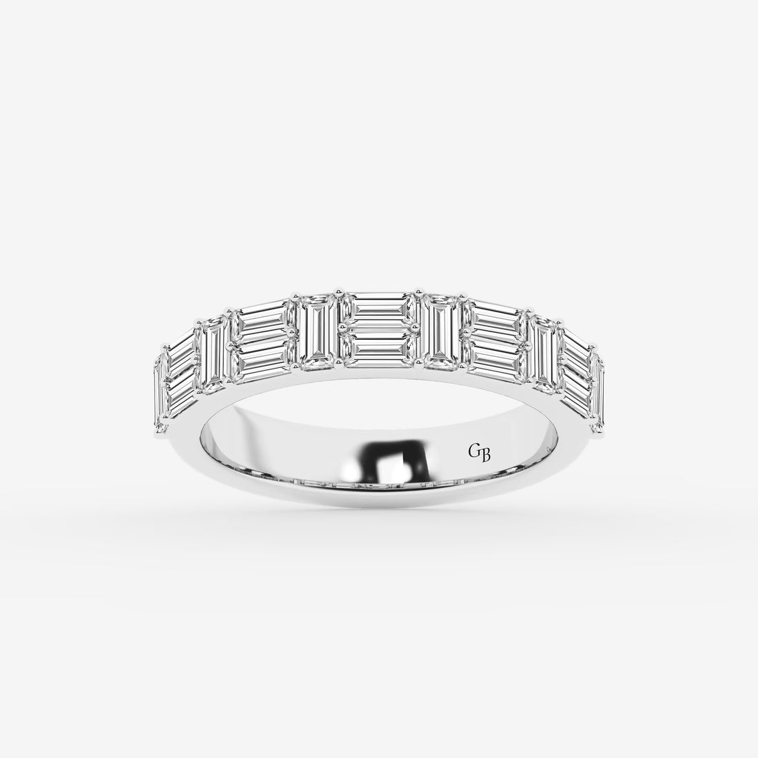 Modern Baguette Lab Grown Diamond Double Row Ring in Gold