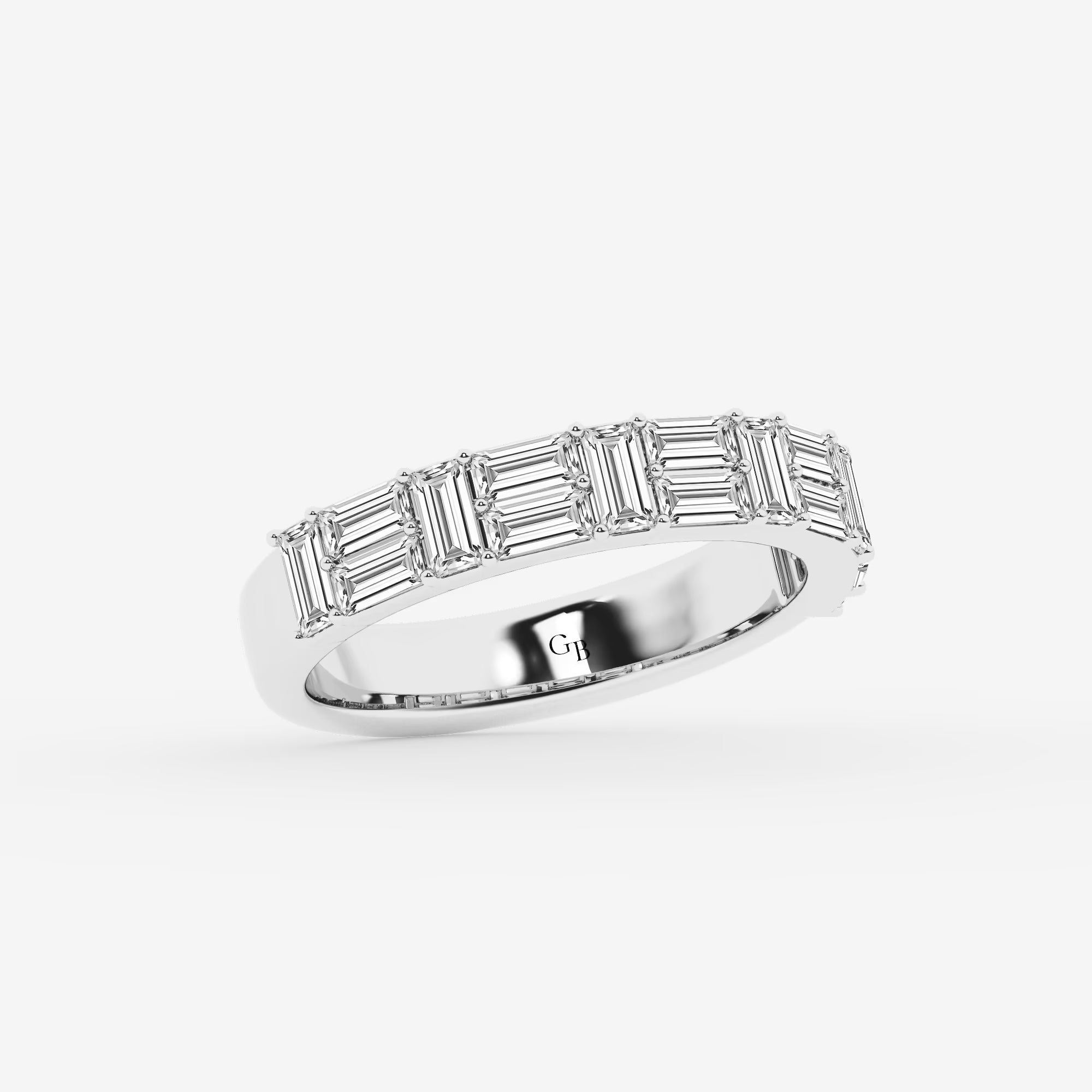Modern Baguette Lab Grown Diamond Double Row Ring in Gold
