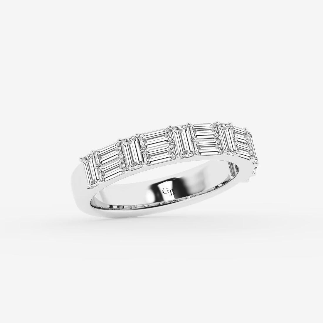 Modern Baguette Lab Grown Diamond Double Row Ring in Gold