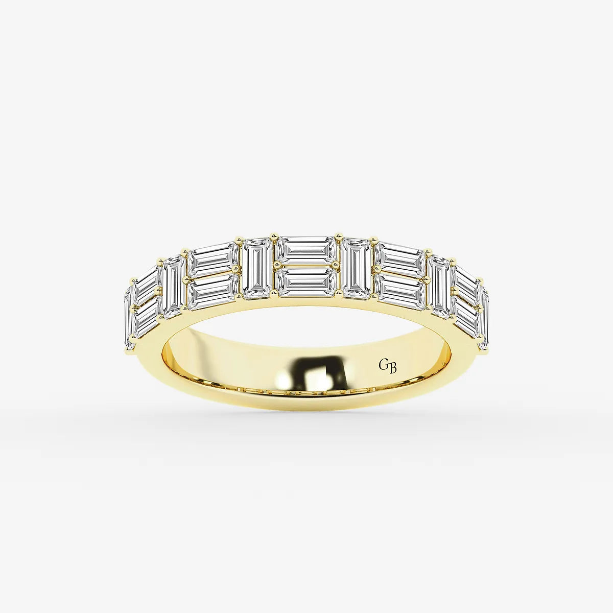 Modern Baguette Lab Grown Diamond Double Row Ring in Gold