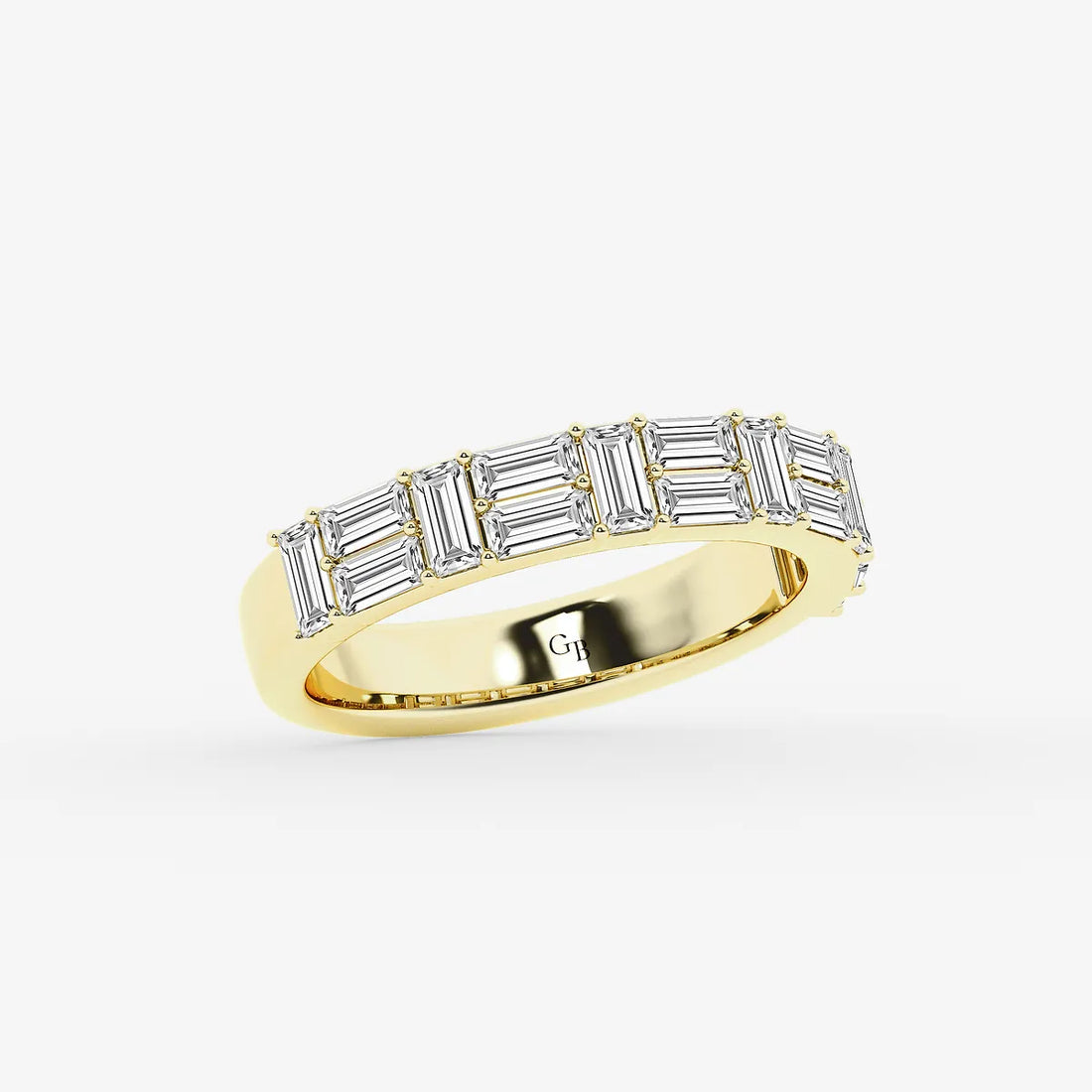Modern Baguette Lab Grown Diamond Double Row Ring in Gold