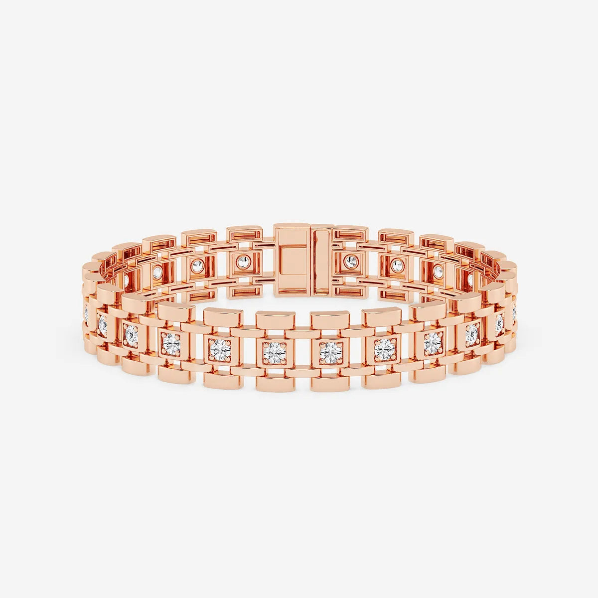 Golden Track Round Lab Grown Diamond Railroad Bracelet