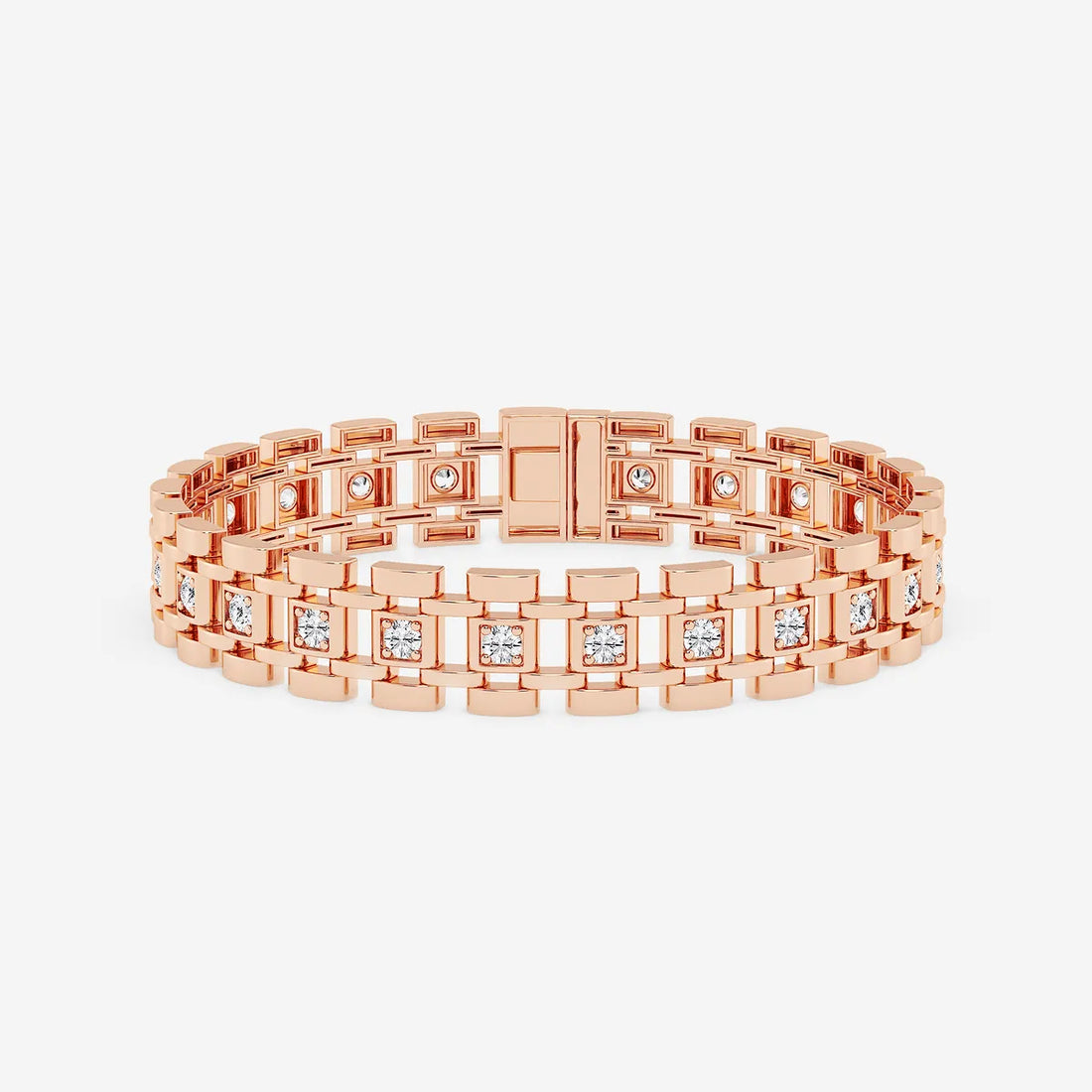 Golden Track Round Lab Grown Diamond Railroad Bracelet