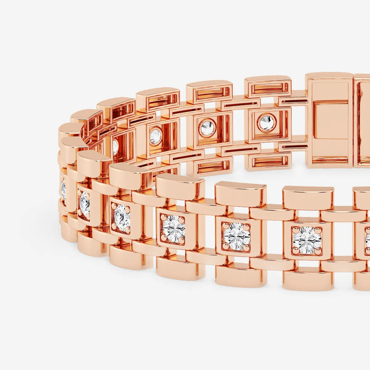 Golden Track Round Lab Grown Diamond Railroad Bracelet